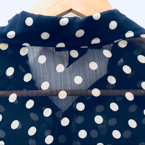 Like New Tie Front Hi Low Polka Dot Sheer Blouse - Blue & White Top in XS - Picture 8 of 8